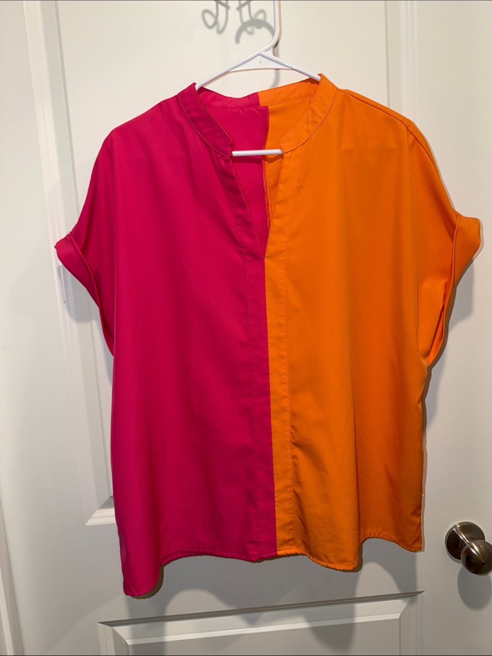 Two-Tone Short Sleeve Blouse — Pink & Orange